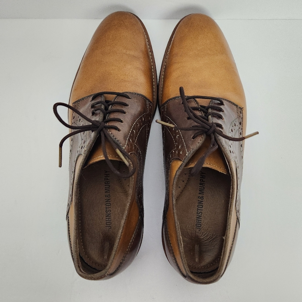 Johnston Murphy Mens 8.5 Brown Leather Conard Saddle Lace Up Dress Shoes 20-3316 - Picture 6 of 15